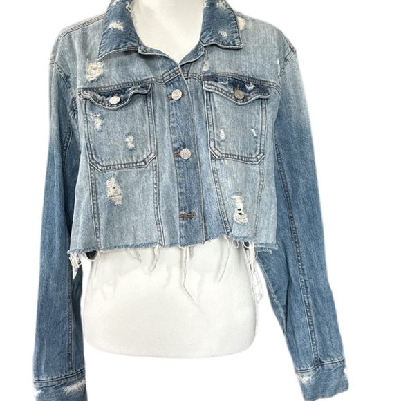 Refuge + Light Blue Distressed Denim Jacket - Picture 1 of 7